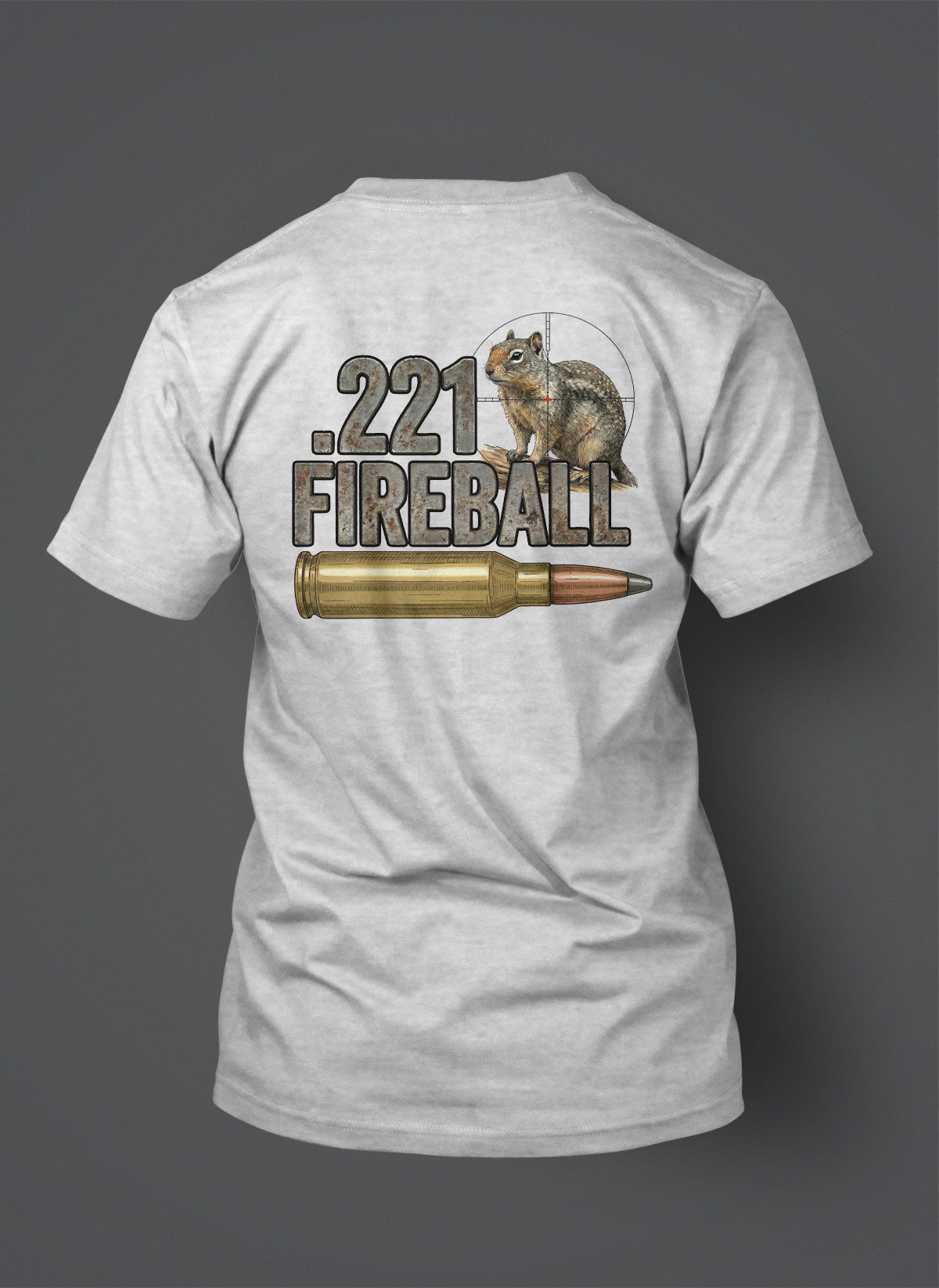 .221 Remington Fireball T-Shirt - Metal Text with Ground Squirrel