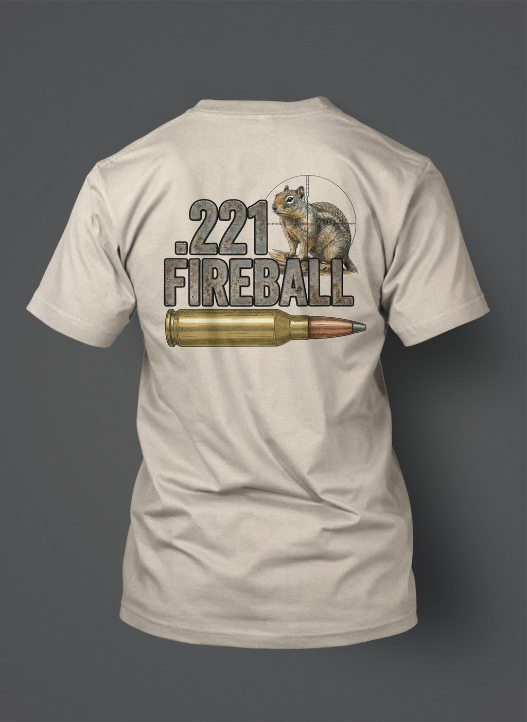 .221 Remington Fireball T-Shirt - Metal Text with Ground Squirrel