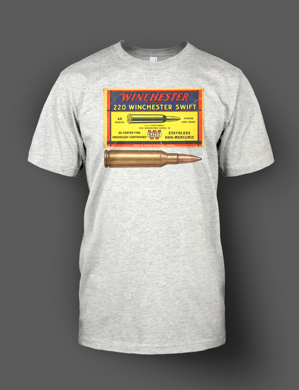Winchester Super-Speed .220 Swift Shirt - Retro Ammo Box Design